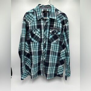 Buckle Black Men’s‎ Plaid Button Down Shirt Athletic Fit Blue Green XL
